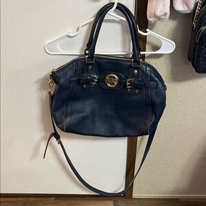 Michael Kors Dark Blue Satchel with Gold Details